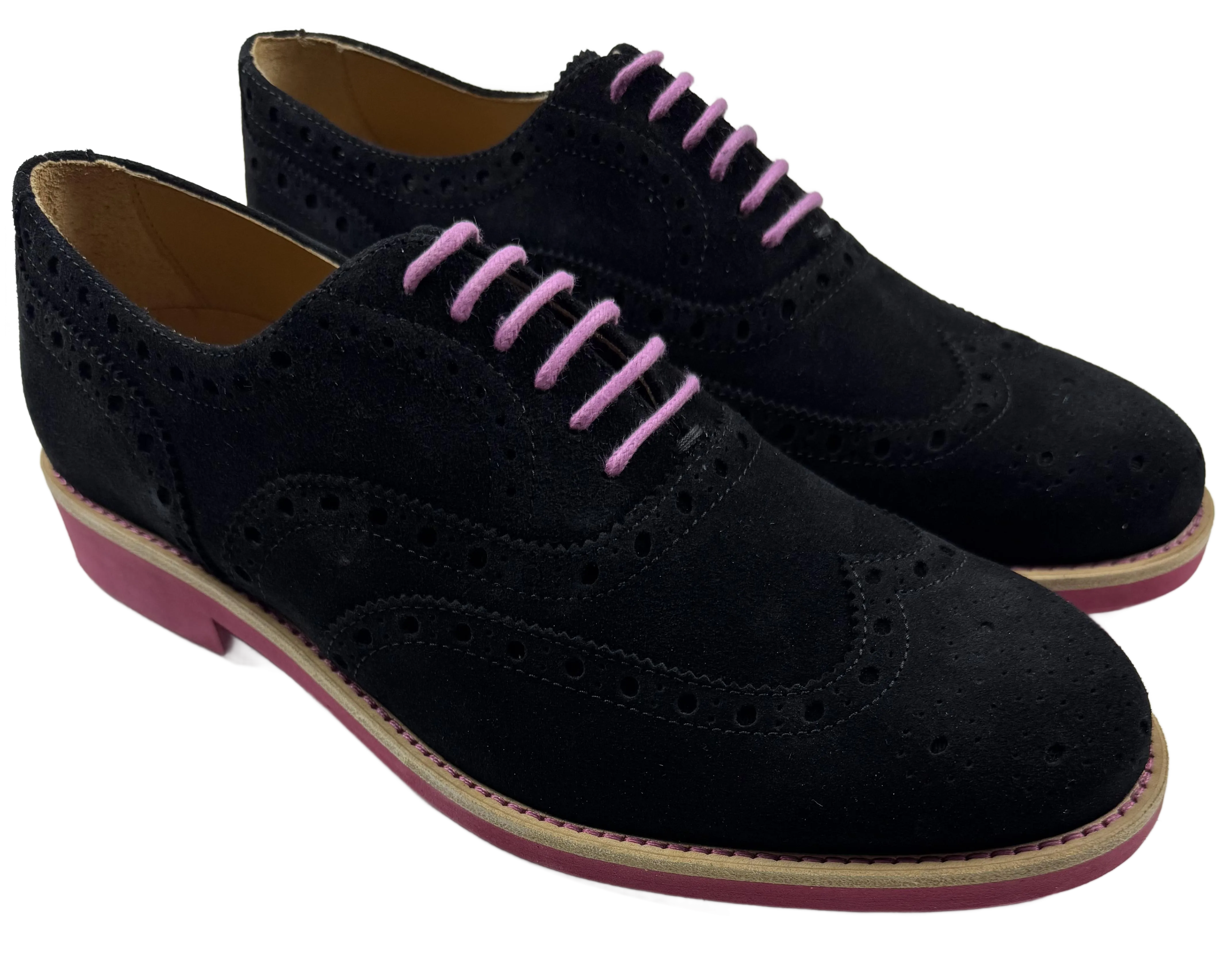 Mens Black and Pink Suede Wingtip Dress Shoes
