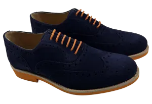 Mens Blue and Orange Suede Wingtip Dress Shoes