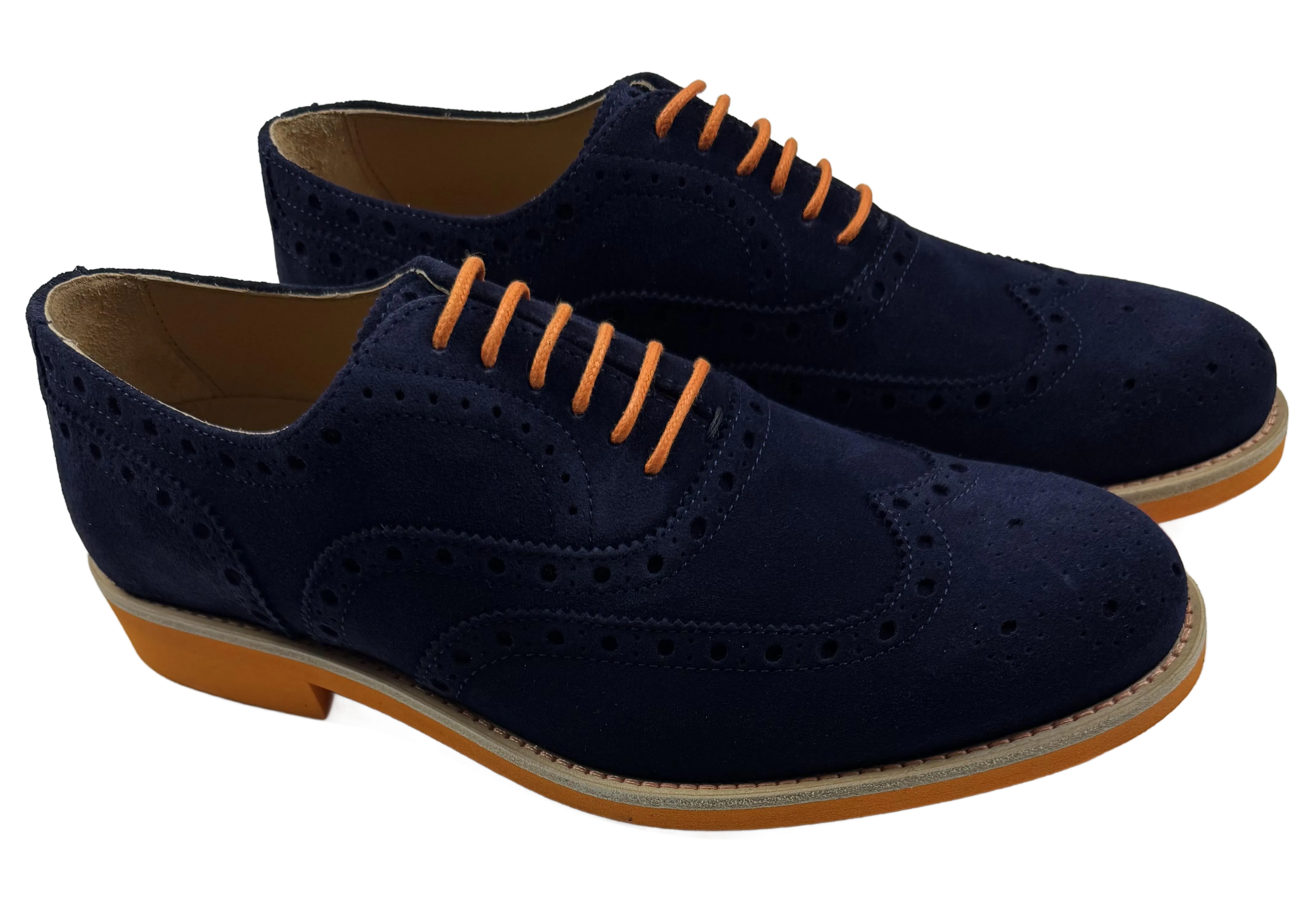 Mens Blue and Orange Suede Wingtip Dress Shoes