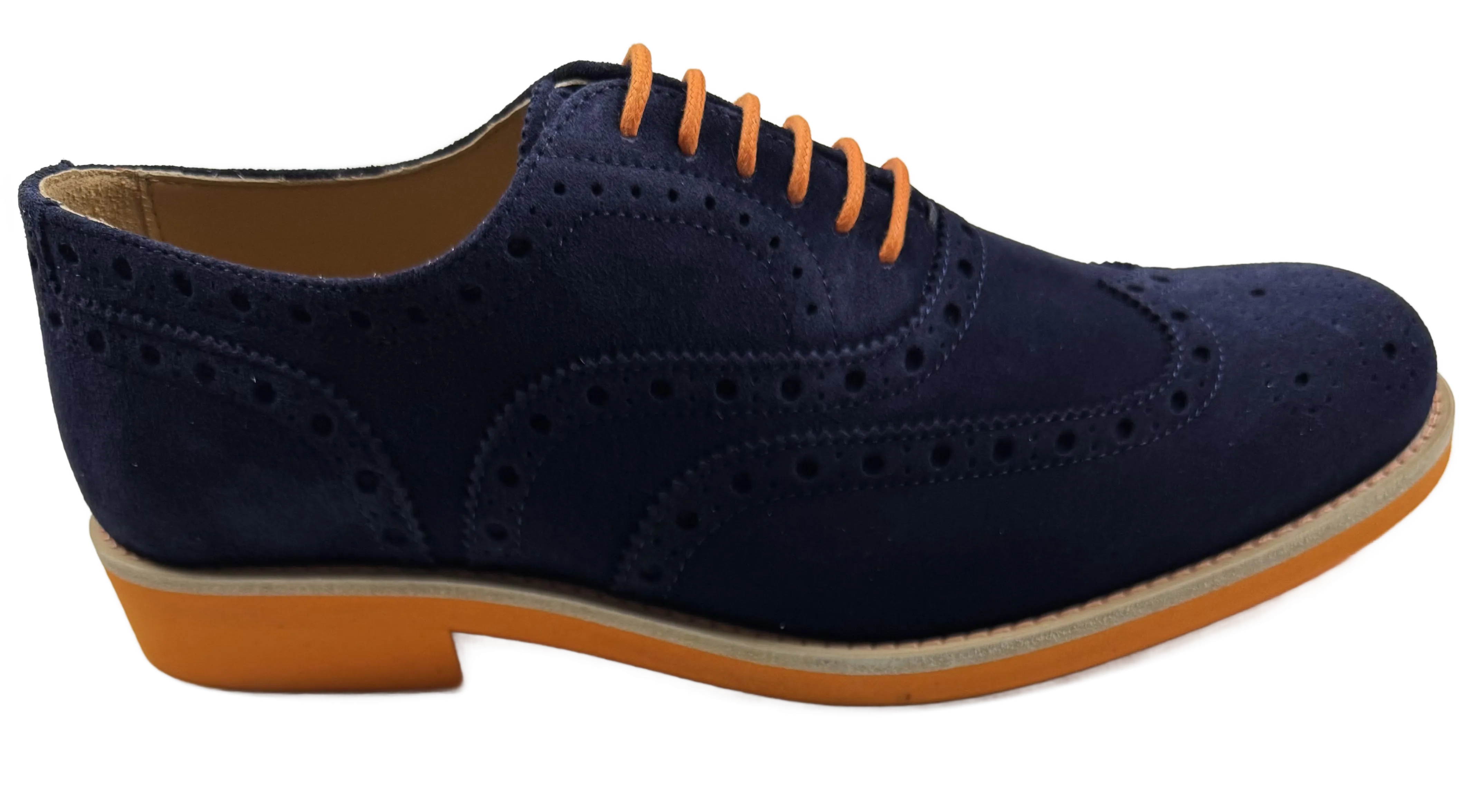 Mens Blue and Orange Suede Wingtip Dress Shoes