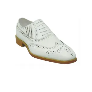 Mens Carrucci Burnished Leather Classic 1920's Wingtip Dress Shoe in White