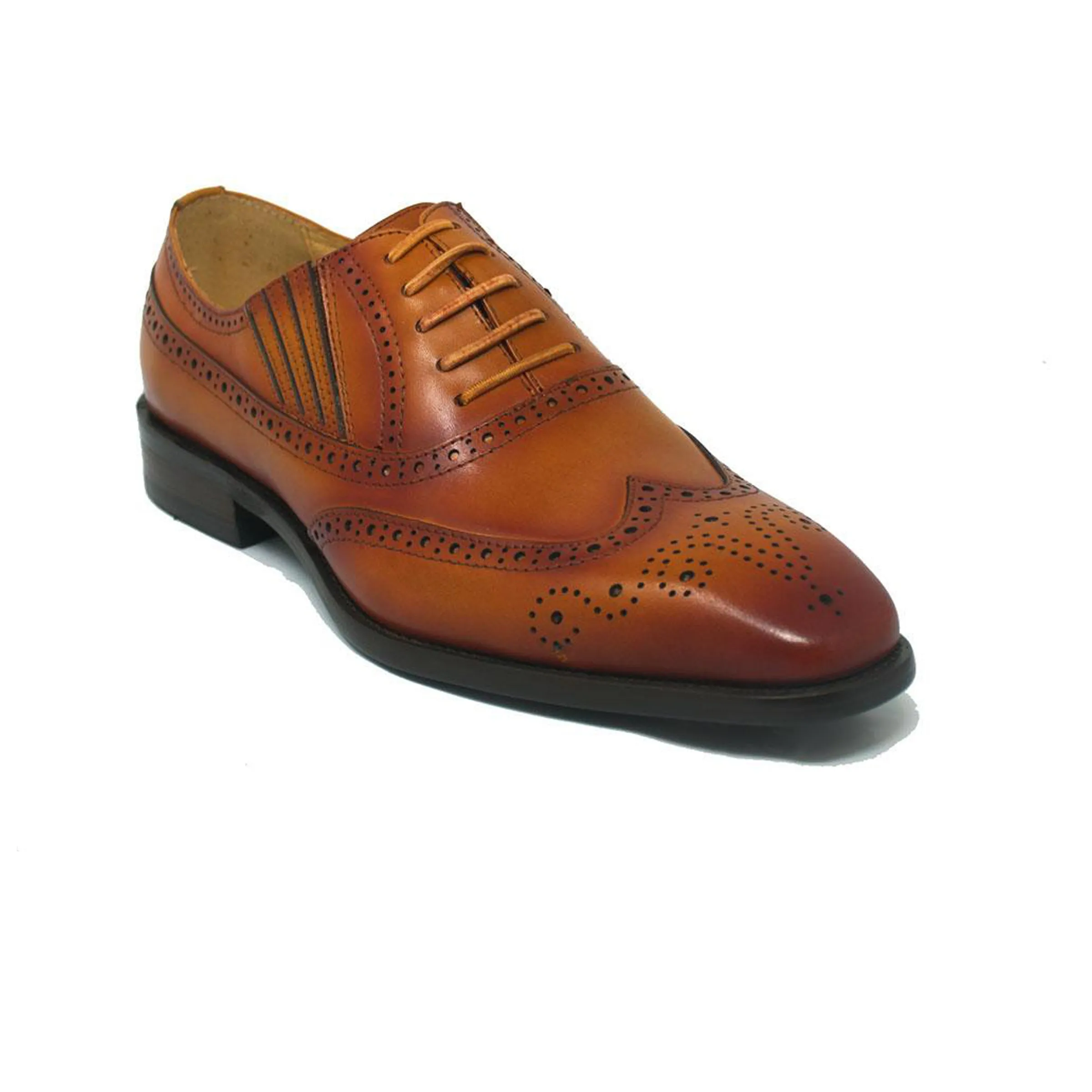 Mens Carrucci Burnished Leather Classic 1920's Wingtip Dress Shoe in White