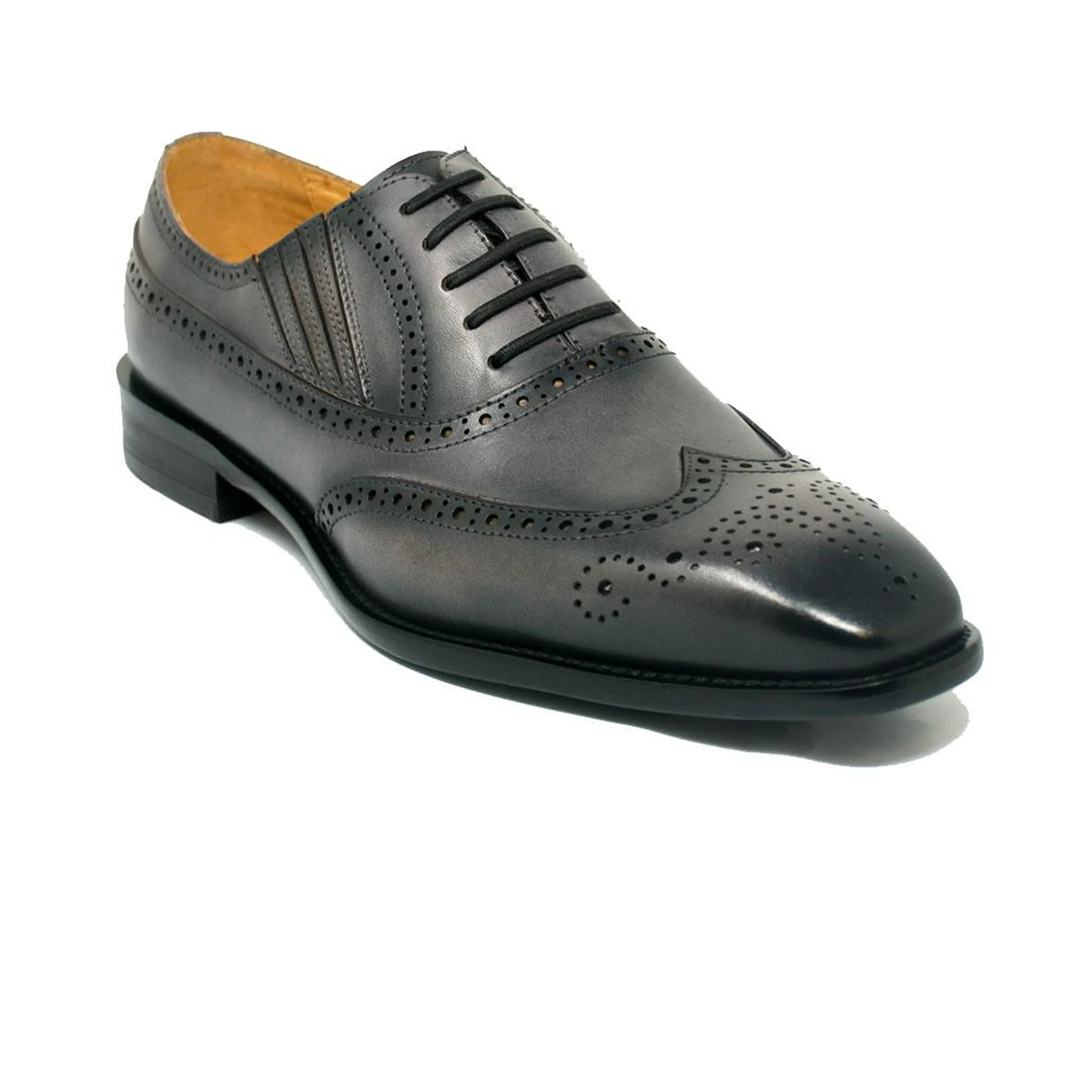 Mens Carrucci Burnished Leather Classic 1920's Wingtip Dress Shoe in White