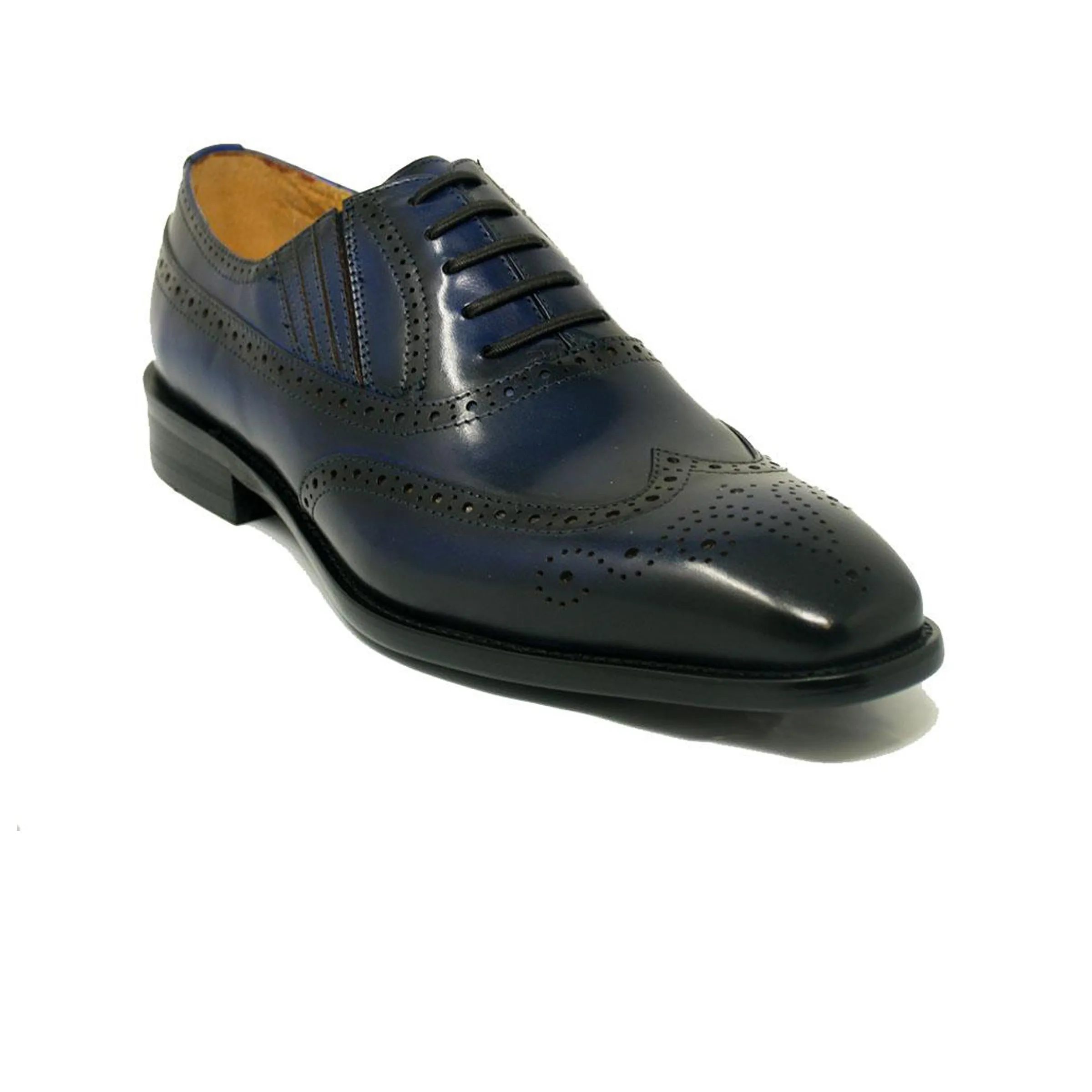 Mens Carrucci Burnished Leather Classic 1920's Wingtip Dress Shoe in White