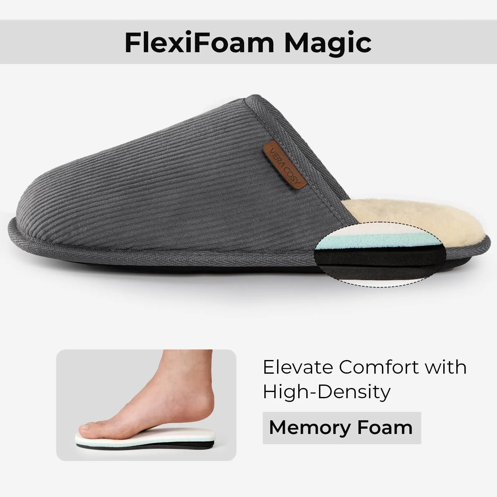 Men's Corduroy Slippers with Memory Foam Soles