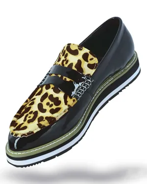 Men's Leather shoes, Loafer Slip On - Bahama Leopard- Fashion Shoes