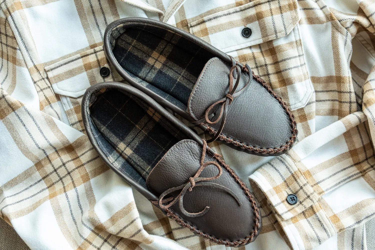 Men's Lined Leather Moccasins Slippers (Final Clearance)