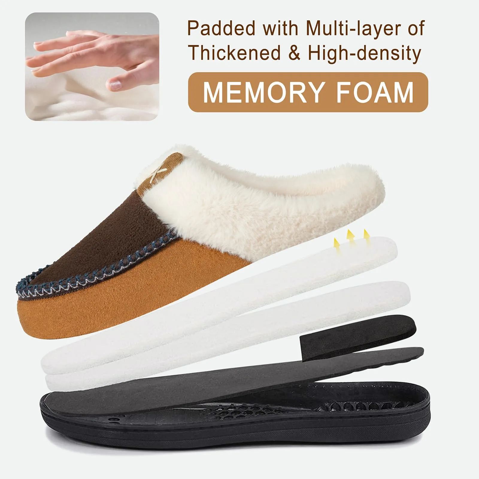 Men's Plush Fleece-Lined Suede Slippers with Memory Foam Soles