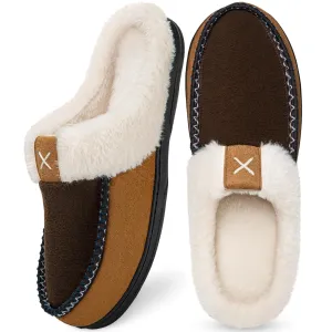 Men's Plush Fleece-Lined Suede Slippers with Memory Foam Soles