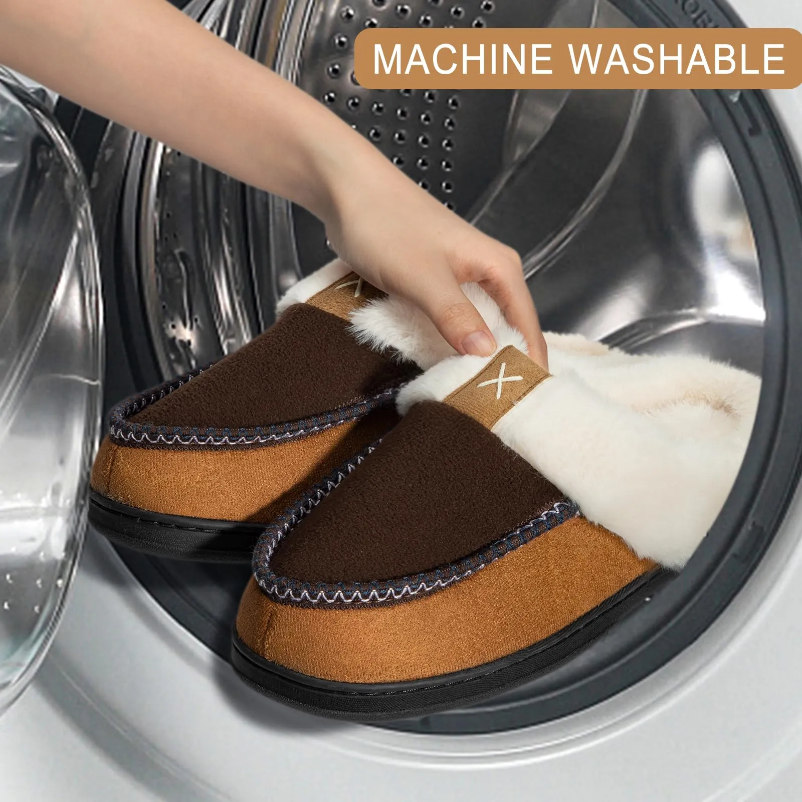 Men's Plush Fleece-Lined Suede Slippers with Memory Foam Soles