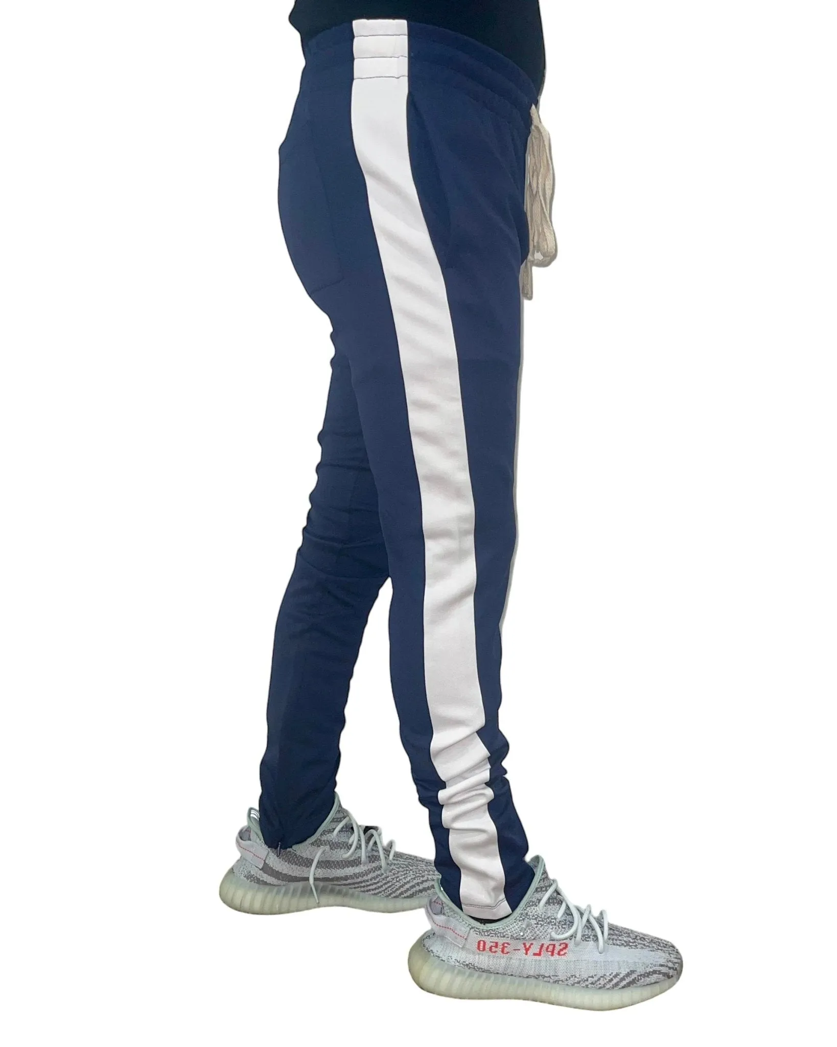 Men's Two-Tone Athletic Track Pants – Slim Fit Joggers with Side Stripes