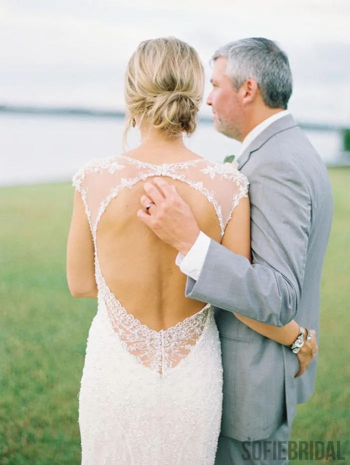 Mermaid Cap Sleeves See-though Open-back Beading Wedding Dresses, WD0476