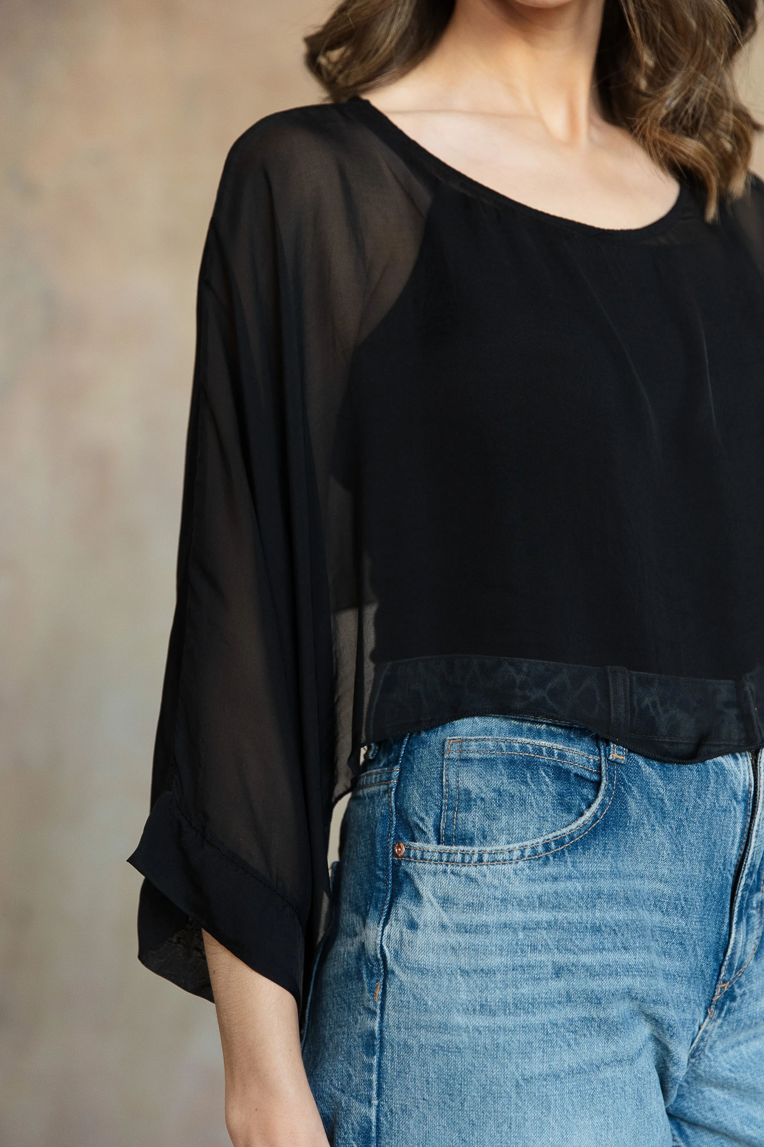 Mona Silk Topper (Black)