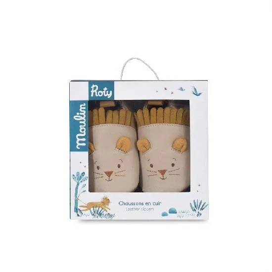 Moulin Roty Lion Leather Slippers