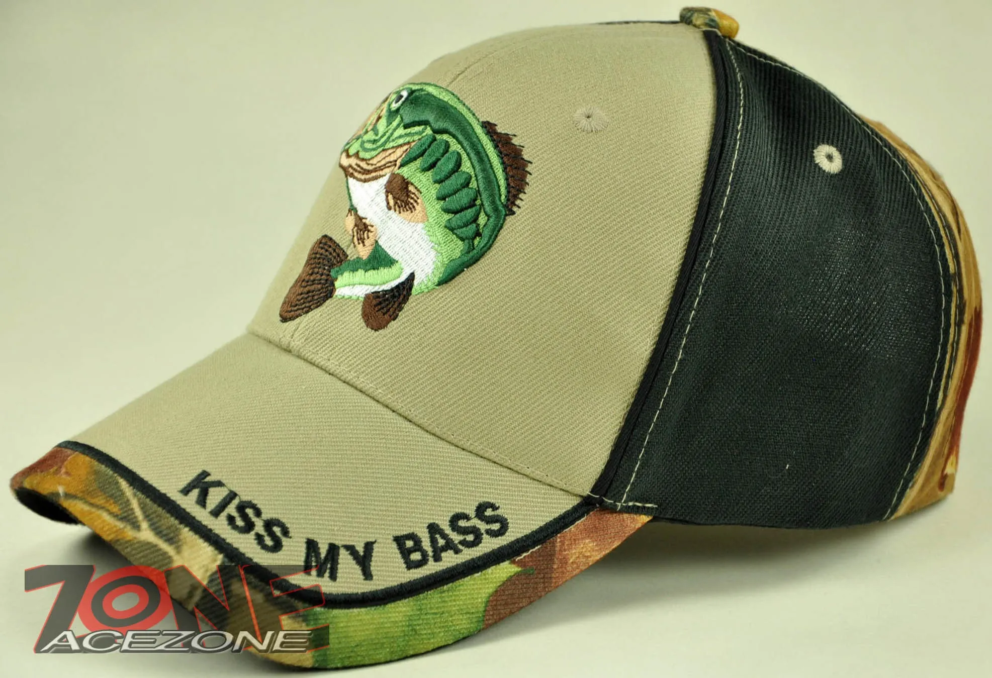 NEW BASS FISHING KISS MY BASS OUTDOOR SPORTS CAP HAT TAN