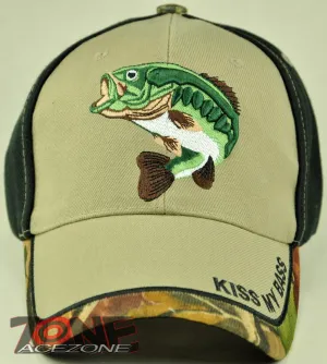 NEW BASS FISHING KISS MY BASS OUTDOOR SPORTS CAP HAT TAN