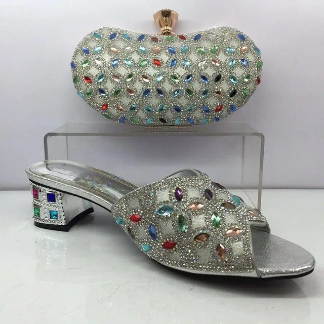 New GOLD Color Latest Design Matching Italian Shoe and Bag Set