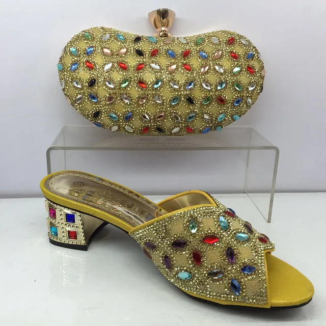 New GOLD Color Latest Design Matching Italian Shoe and Bag Set