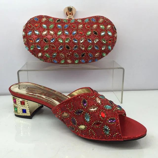 New GOLD Color Latest Design Matching Italian Shoe and Bag Set