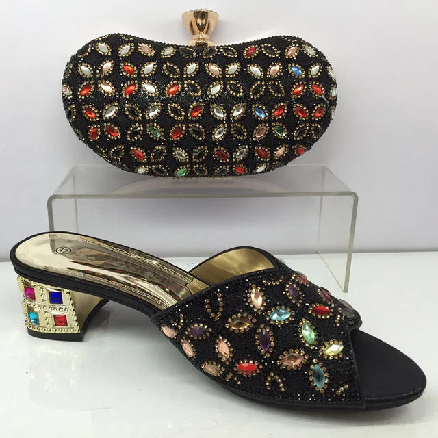 New GOLD Color Latest Design Matching Italian Shoe and Bag Set
