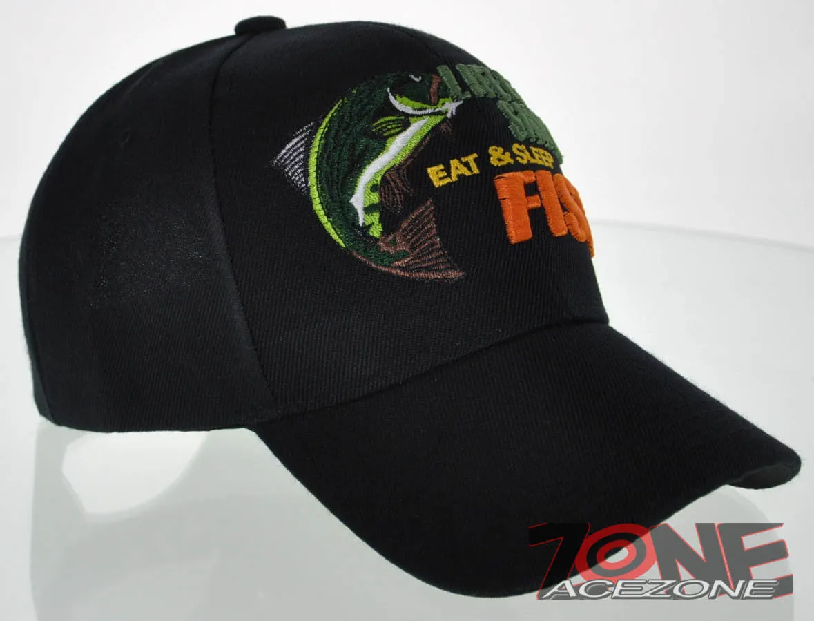 NEW! LIFE IS SIMPLE EAT & SLEEP FISH OUTDOOR SPORT FISHING CAP HAT BLACK