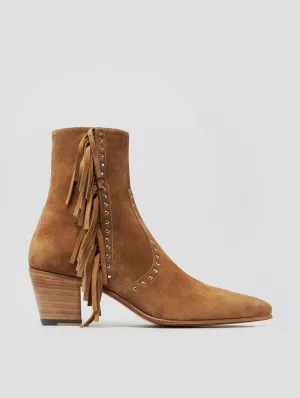 NICO 60MM "MOJAVE" FRINGED BOOT IN TOBACCO SUEDE-Woman