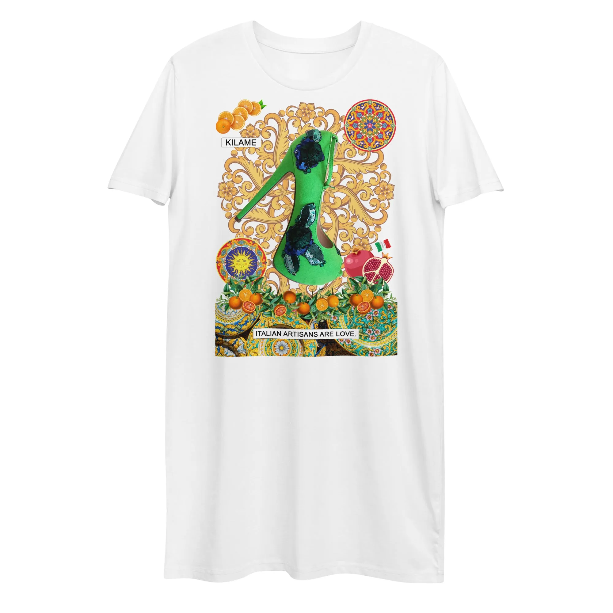Organic cotton t-shirt dress 'Italian artisans'