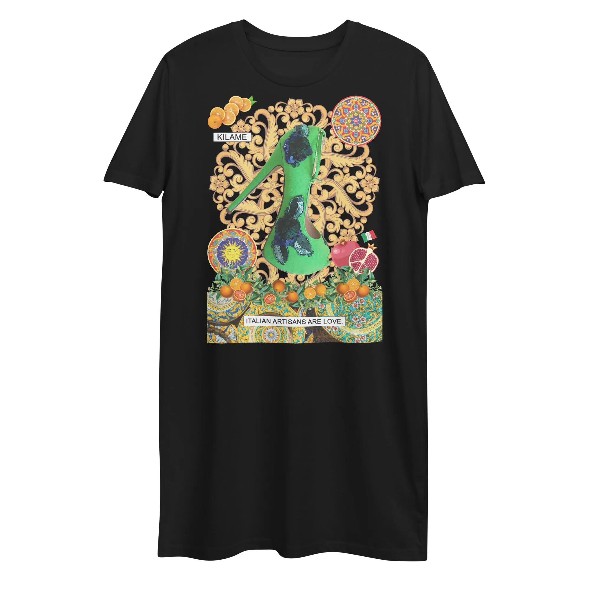 Organic cotton t-shirt dress 'Italian artisans'