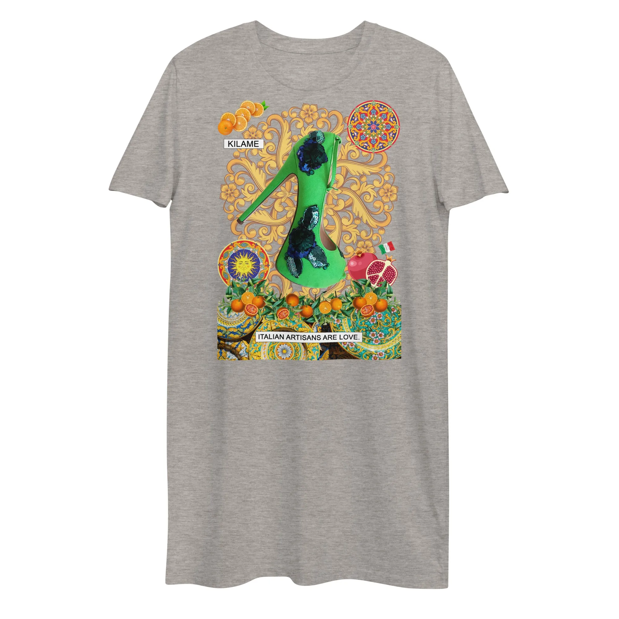 Organic cotton t-shirt dress 'Italian artisans'