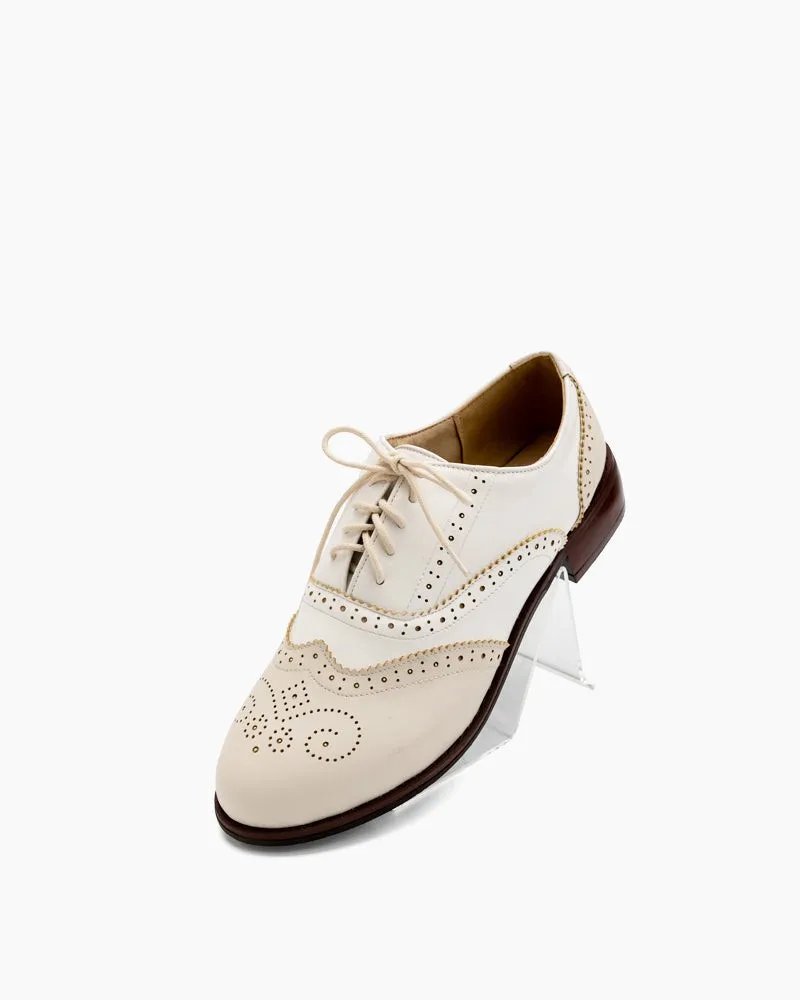Perforated Lace-up Wingtip Leather Flat Oxfords
