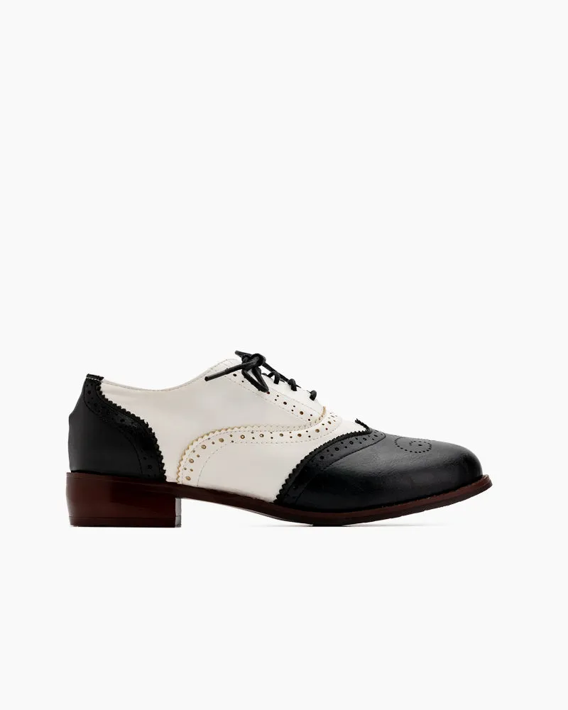 Perforated Lace-up Wingtip Leather Flat Oxfords