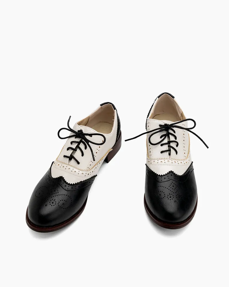 Perforated Lace-up Wingtip Leather Flat Oxfords