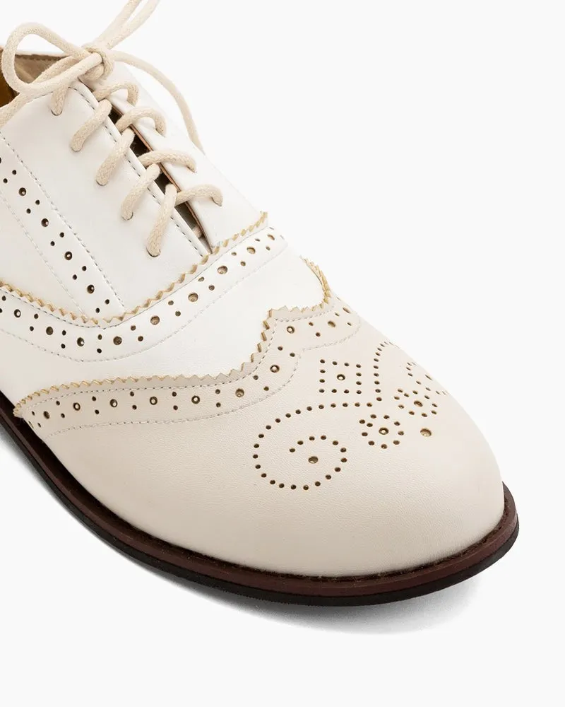 Perforated Lace-up Wingtip Leather Flat Oxfords