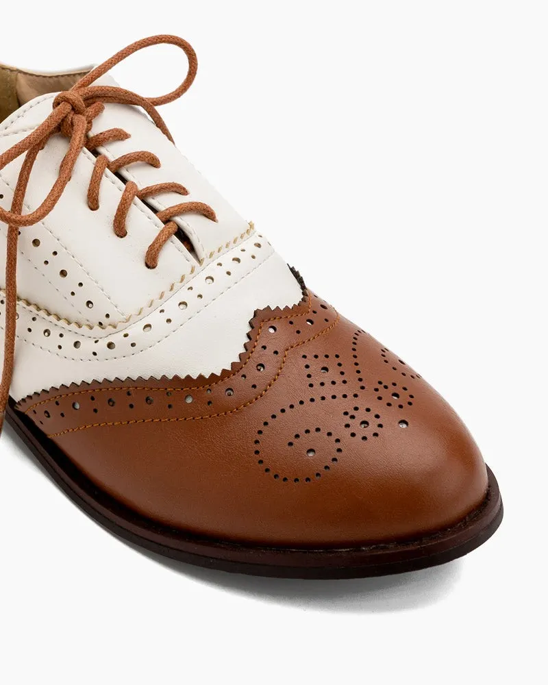 Perforated Lace-up Wingtip Leather Flat Oxfords