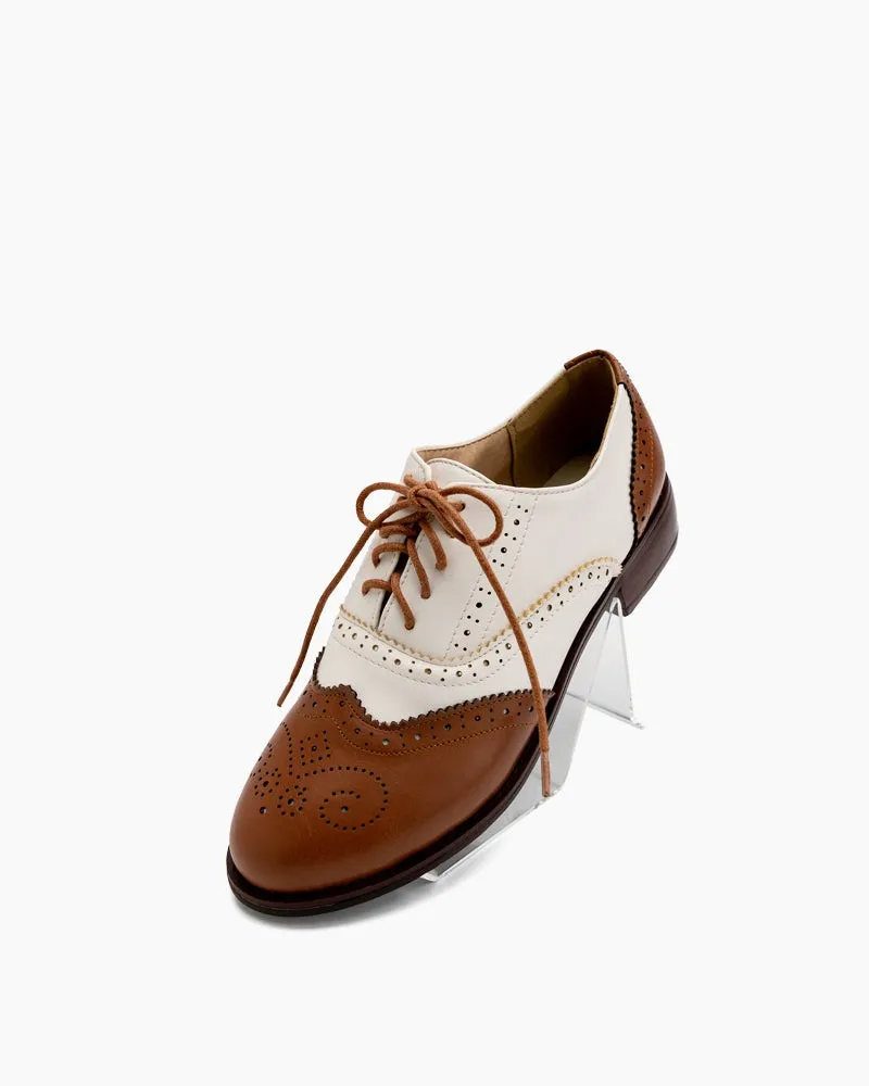Perforated Lace-up Wingtip Leather Flat Oxfords
