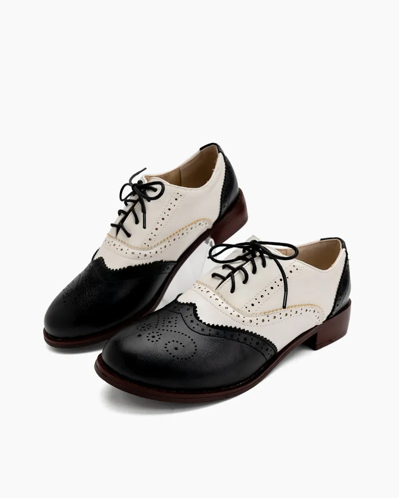 Perforated Lace-up Wingtip Leather Flat Oxfords