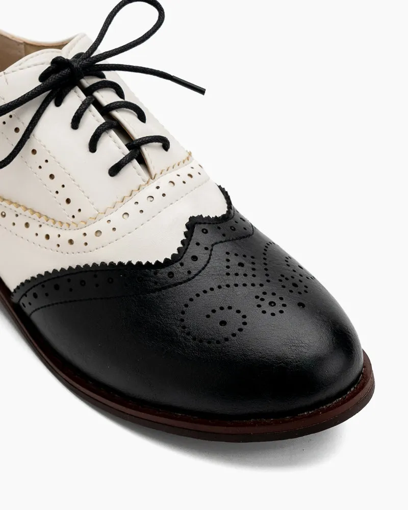 Perforated Lace-up Wingtip Leather Flat Oxfords