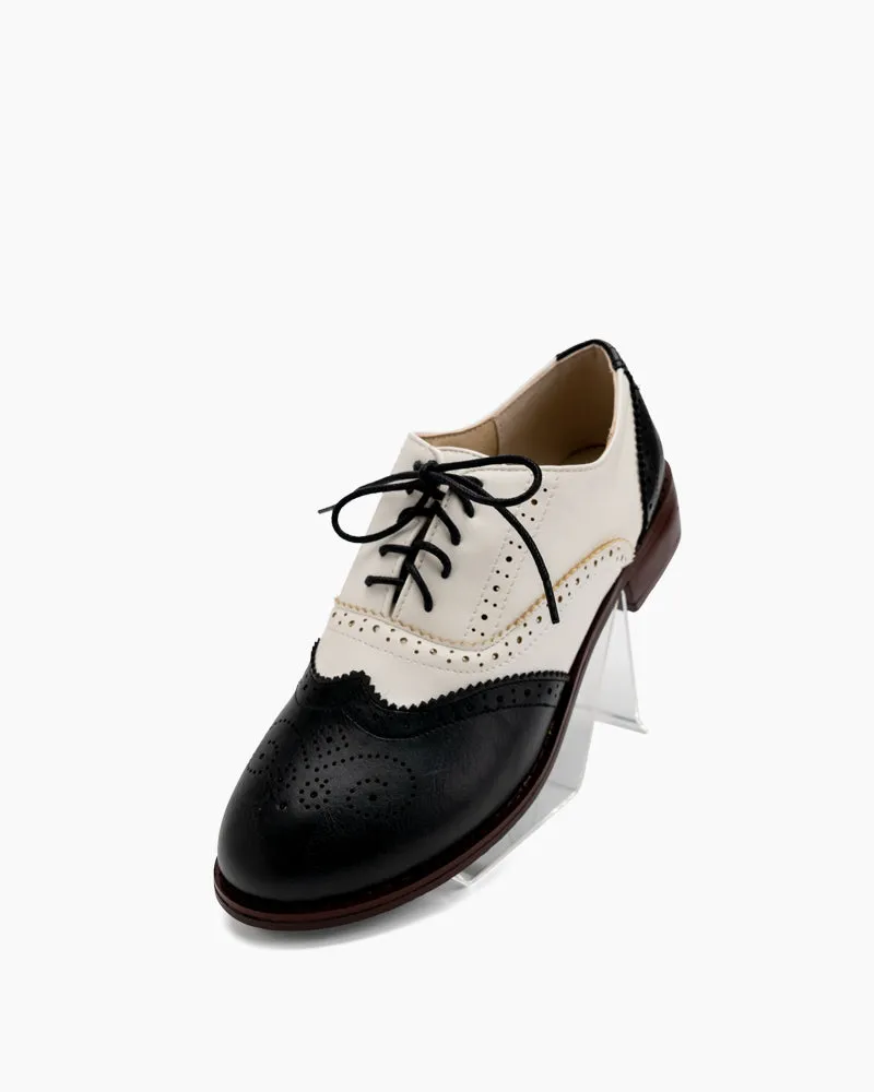 Perforated Lace-up Wingtip Leather Flat Oxfords
