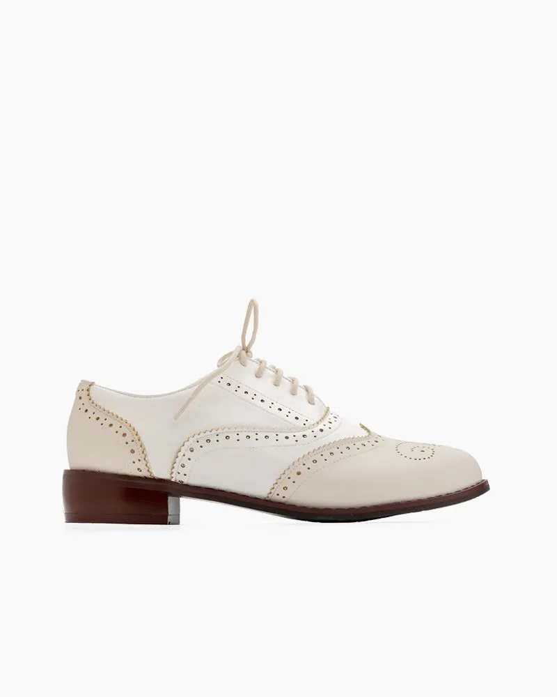 Perforated Lace-up Wingtip Leather Flat Oxfords