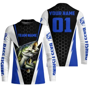 Personalized Bass Fishing sport jerseys, Bass Fishing Kid Long Sleeve tournament Shirts |Blue IPHW3744