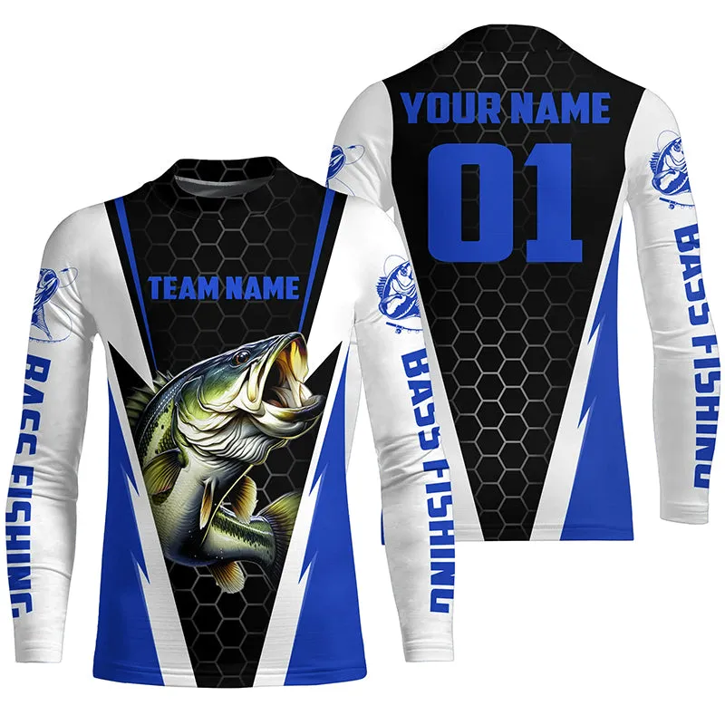 Personalized Bass Fishing sport jerseys, Bass Fishing Kid Long Sleeve tournament Shirts |Blue IPHW3744