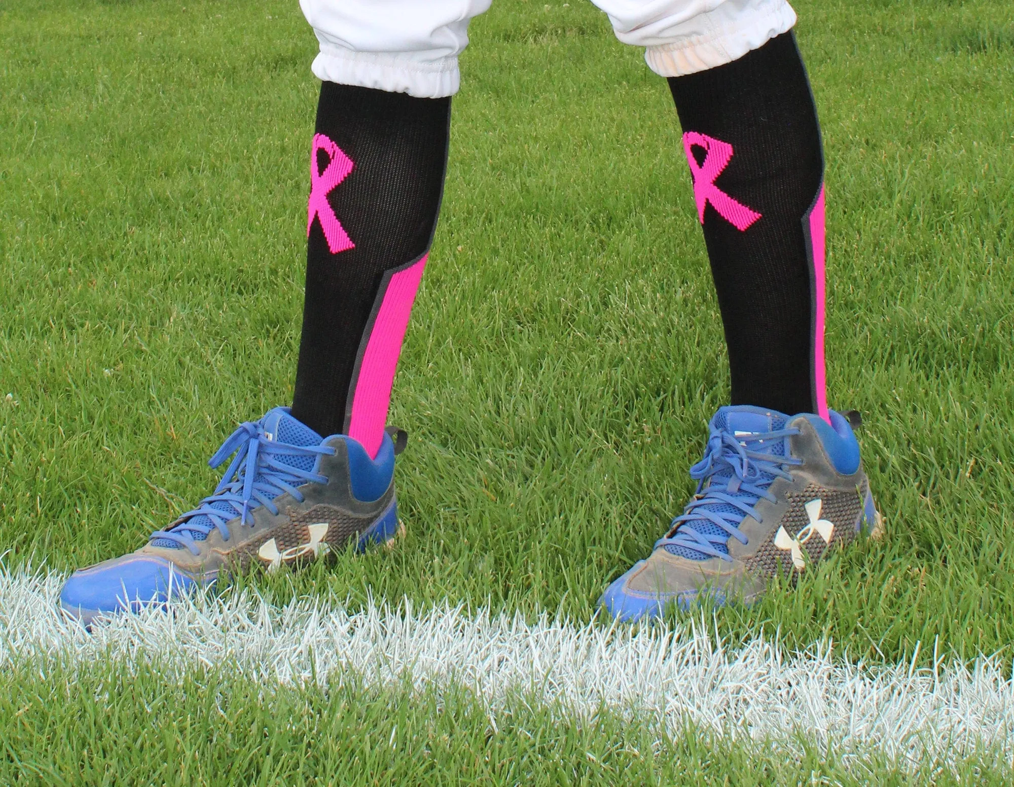 Pink Ribbon Breast Cancer Awareness Support Athletic Over the Calf Socks