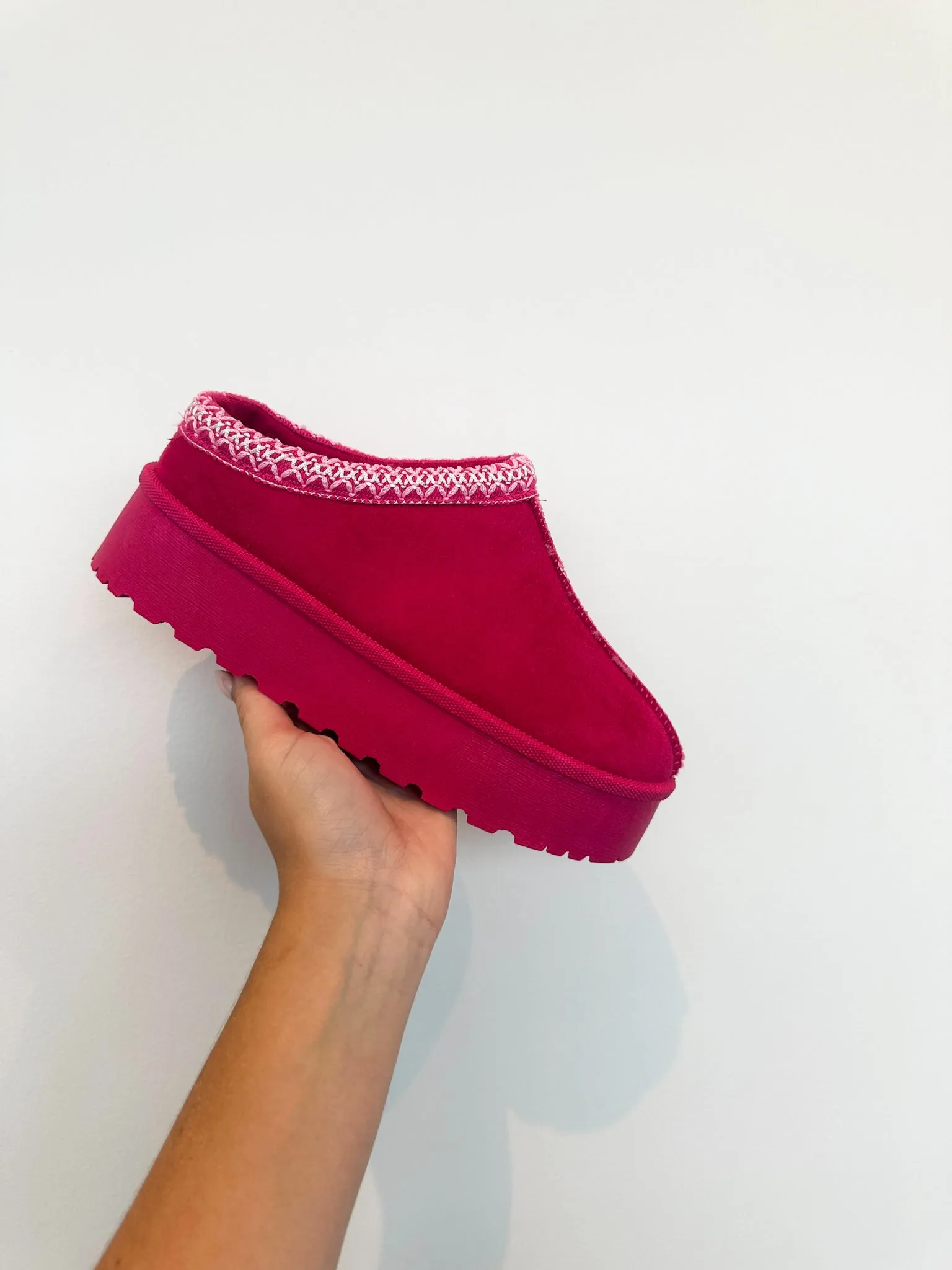 Platform Fur Lined Slides- Hot Pink