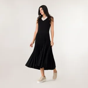Pleated Knit Dress - SEASONAL BLACK