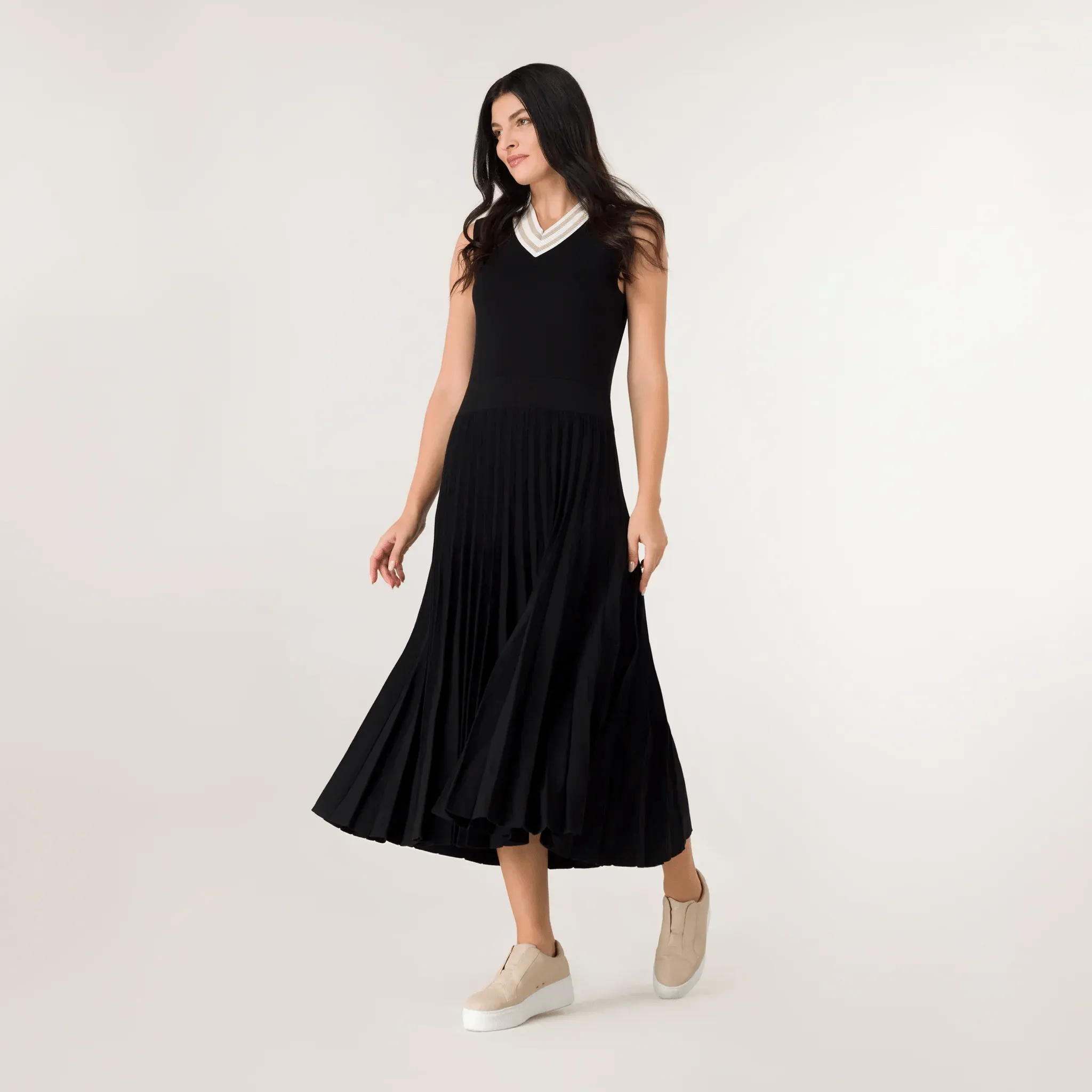 Pleated Knit Dress - SEASONAL BLACK