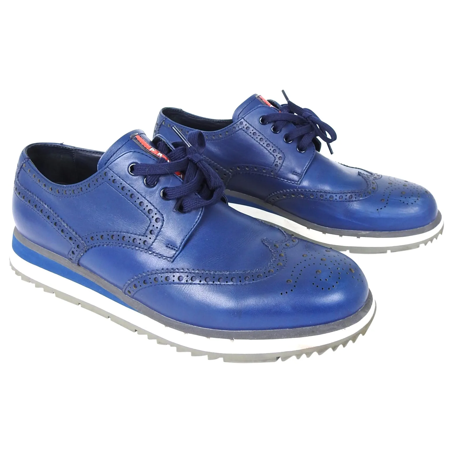 Prada Navy Spazzolato Leather Creeper Wingtip Sneaker - 11