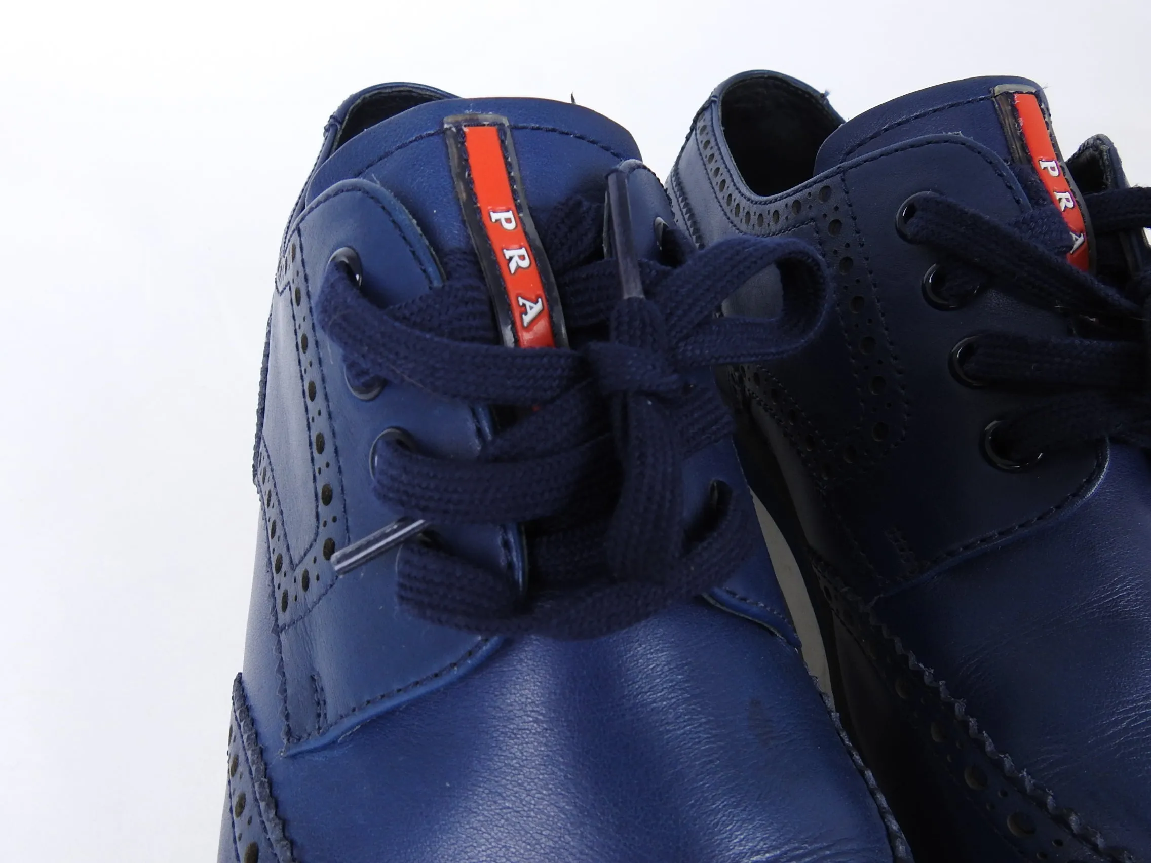 Prada Navy Spazzolato Leather Creeper Wingtip Sneaker - 11