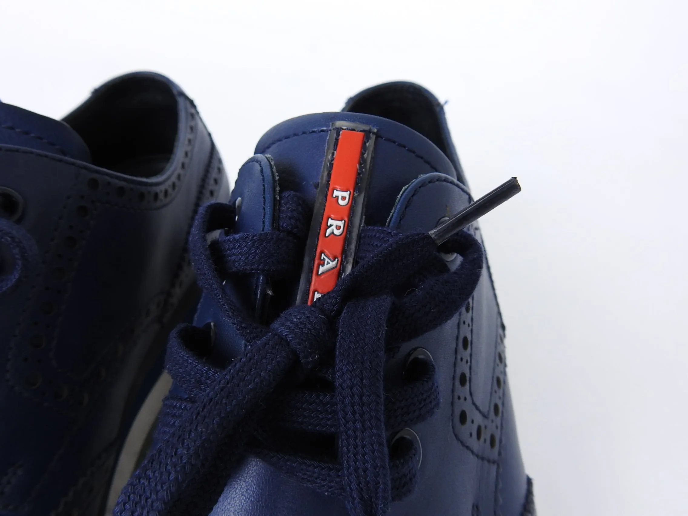 Prada Navy Spazzolato Leather Creeper Wingtip Sneaker - 11