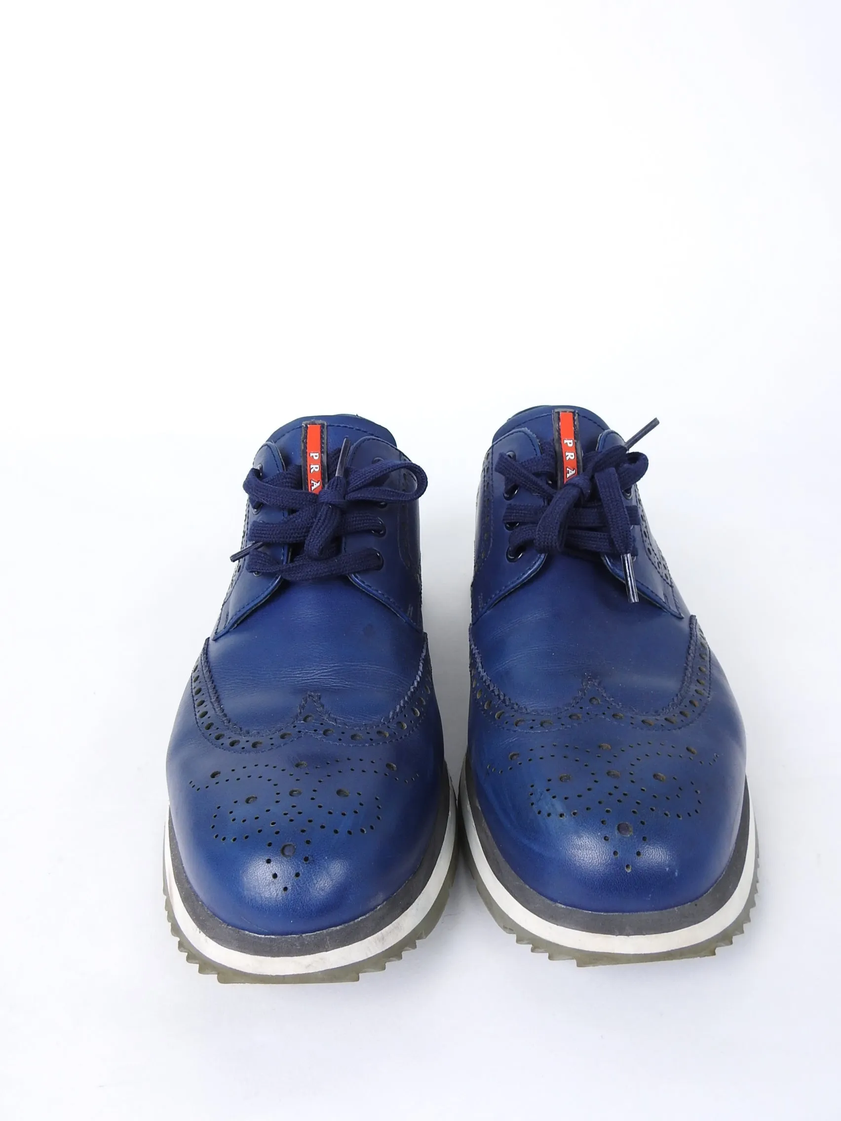 Prada Navy Spazzolato Leather Creeper Wingtip Sneaker - 11
