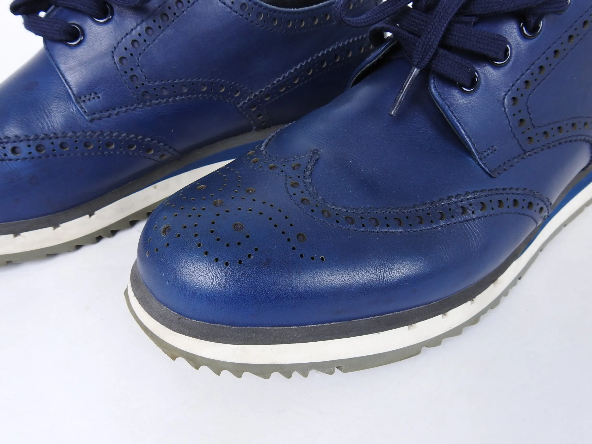 Prada Navy Spazzolato Leather Creeper Wingtip Sneaker - 11